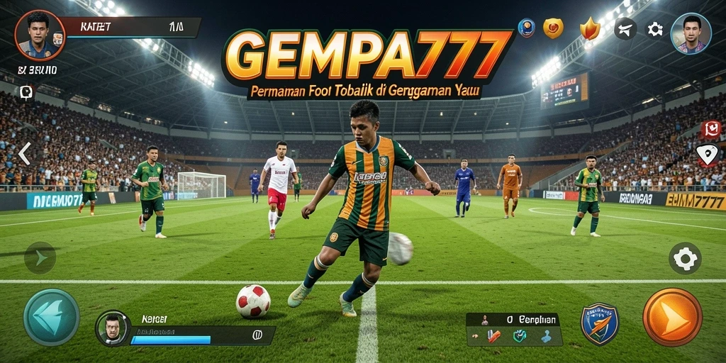 Screenshot gameplay GEMPA777 yang menampilkan aksi sepak bola intens.