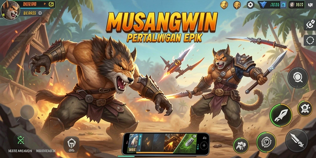 Tangkapan layar MUSANGWIN menampilkan aksi seru dalam Battle Royale.