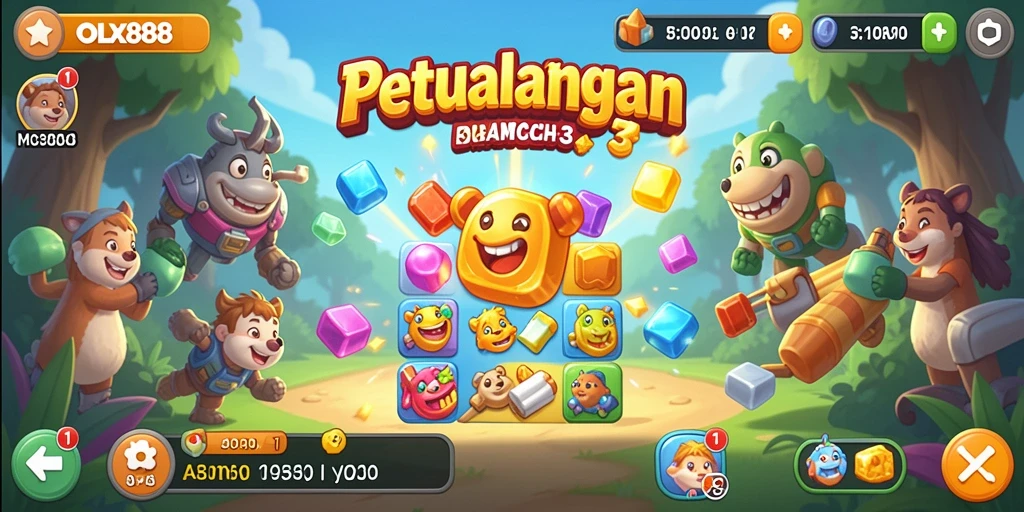 Tampilan gameplay seru dari OLX888 dalam petualangan Match-3.